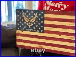 Handcrafted U. S. Air Force Wood Rustic American Flag, Burned Wood Flag USA Flag