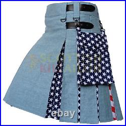 Handmade Men's USA American Flag Kilts Utility Kilt Hybrid Kilt Deluxe Kilt