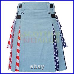 Handmade Men's USA American Flag Kilts Utility Kilt Hybrid Kilt Deluxe Kilt