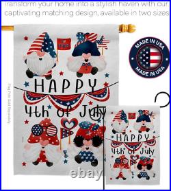Happy 4Th of July Gnomes Backyard American Flags for outside House Pack 2 Pcs Fo