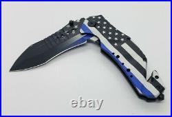 Kc Knives 9 USA American Flag Thin Blue Line Spring Assisted Folding Knife