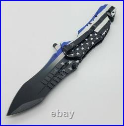 Kc Knives 9 USA American Flag Thin Blue Line Spring Assisted Folding Knife