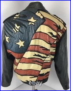 Kippys Leather Jacket VTG AMERICAN FLAG Studded ALL OVER Bomber Motorcycle USA L