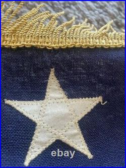 LARGE Vintage WWII Era Linen 48 Stars & Stripes American USA Flag Gold Fringes