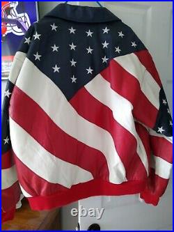 @LOOK@. Vintage MICHAEL HOBAN Wheremi USA Flag Leather Jacket Mens Size XL WOW