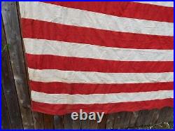 Large 48 Sewn Stripe US Flag WW1/WW2 Era American USA 8 X 4-1/2 Printed Star