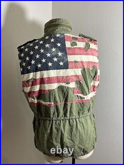 Large Denim Supply Ralph Lauren Military Vest Army USA American Flag Distressed