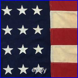 Large Vintage Cotton 48 Star American Flag Old Sewn Cloth Fringe USA