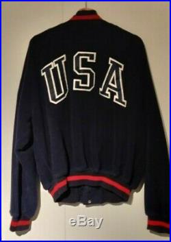 (M) Polo Ralph Lauren Bomber Jacket USA Flag Fleece Varsity Sport Bear Stadium