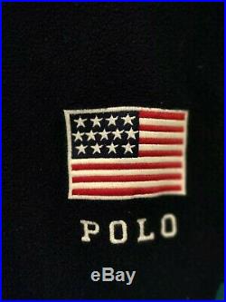(M) Polo Ralph Lauren Bomber Jacket USA Flag Fleece Varsity Sport Bear Stadium