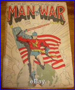 MAN of WAR Comics #1 rare Centaur WWII-era American Flag cover USA Vapo Man nr