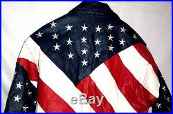 MANART Genuine Leather Embroidered American USA Flag Jacket Tag Size M