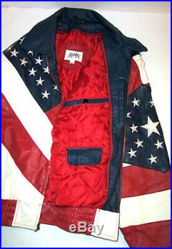 MANART Genuine Leather Embroidered American USA Flag Jacket Tag Size M