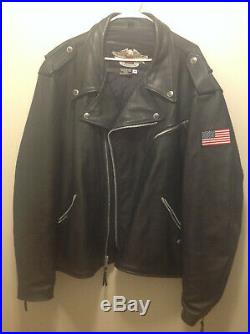 Made In USA Harley Davidson Men's Black Leather Jacket American Flag Size 4XL