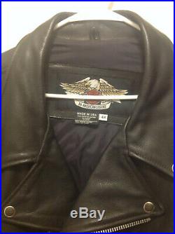 Made In USA Harley Davidson Men's Black Leather Jacket American Flag Size 4XL