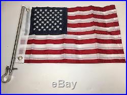 Marine American Flag USA 18.5X10.6 Stainless Steel Rail Mount Flag Staff Pole