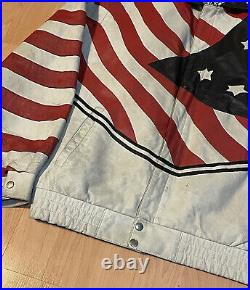 Men's Leather Biker Jacket XXL USA American Flag Genuine Black Red White Blue