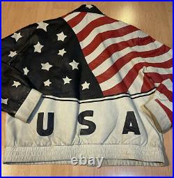 Men's Leather Biker Jacket XXL USA American Flag Genuine Black Red White Blue
