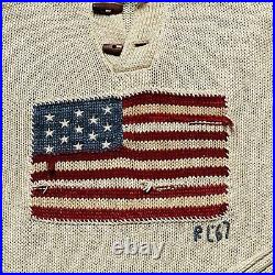 Mens Polo Ralph Lauren American Flag RL67 Sweater Wood Toggle Buttons Sz 2XL XXL
