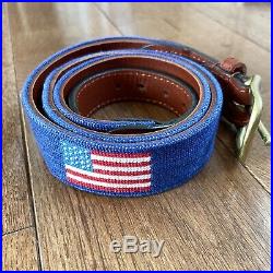 Mens Smathers & Branson USA American Flag Golf Stitched Needlepoint Belt Blue 36