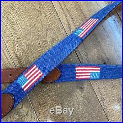 Mens Smathers & Branson USA American Flag Golf Stitched Needlepoint Belt Blue 36