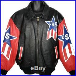 Michael Hoban USA Leather Jacket Vintage 80s 90s American Flag Where M I 2XL