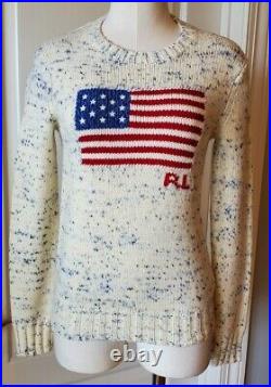 NEW $298 Polo Ralph Lauren Intarsia American Flag USA Wool Women's Sweater XS