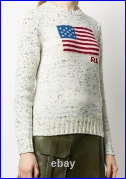 NEW $298 Polo Ralph Lauren Intarsia American Flag USA Wool Women's Sweater XS