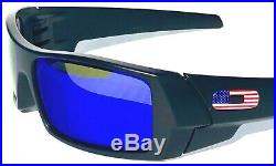 NEW OAKLEY SI GASCAN Matte BLACK w USA Flag POLARIZED Galaxy Blue Sunglass 9014