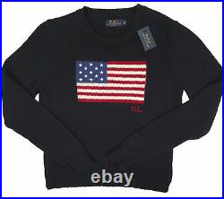 NEW Polo Ralph Lauren Womens Sweater! M Navy & Huge US Flag RARE Made in USA