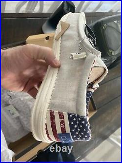 NEW W Box Mens Hey Dude Off White Patriotic Size 11 New American Flag Dudes USA