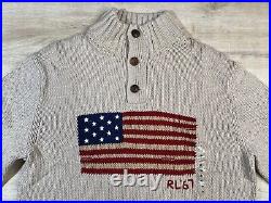 NWOT Polo Ralph Lauren Men's Beige Cotton Linen RL67 USA Flag Sweater