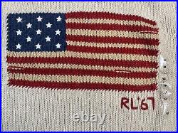 NWOT Polo Ralph Lauren Men's Beige Cotton Linen RL67 USA Flag Sweater