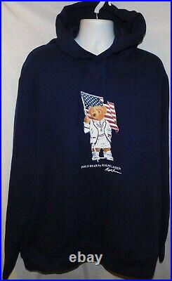 NWT Men's Polo Ralph Lauren USA Flag Polo Bear Fleece Hoodie Size XXL 2XL