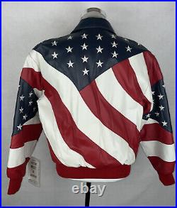 NWT! Michael Hoban Wheremi USA American Flag Leather Bomber Jacket Men's Small S