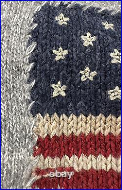 NWT POLO RALPH LAUREN Men's Grey Marled USA Flag Wool, Linen Blend Sweaters Sz M