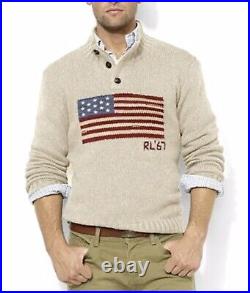 NWT POLO RALPH LAUREN Mens B&T Beige Cotton Linen American USA Flag Sweater 4XLT