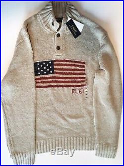 NWT Polo Ralph Lauren American Flag USA Button Knit Sweater US Size L, XL, XXL