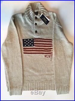 NWT Polo Ralph Lauren American Flag USA Button Knit Sweater US Size L, XL, XXL