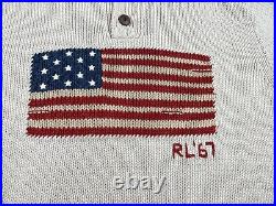 NWT Polo Ralph Lauren Beige Cotton Linen USA American Flag Turtleneck Sweater