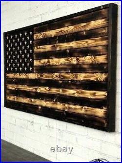 New AMERICAN FLAG with Frame, Hand Carved, Veteran Made, Military Gift, America