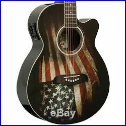 New Oscar Schmidt OG10CEFLAG Acoustic Electric Guitar, USA American Flag Graphic
