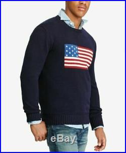 New POLO RALPH LAUREN USA Iconic AMERICAN FLAG Navy 100% Cotton Sweater XLT