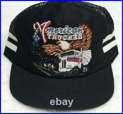 New Vintage 80s American Trucker 2 Two Stripe Eagle USA Flag Trucker Hat Driver