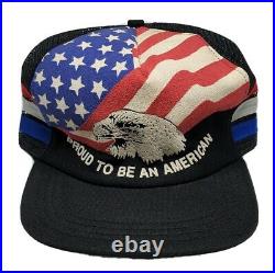 New Vintage 80s Proud To Be American USA Flag Eagle 3 Three Stripe Hat Freedom