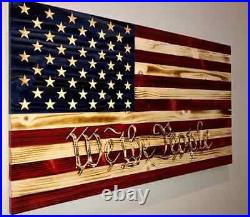 New We The People Slogan Designed American USA Flag Display Antique Hand Painted