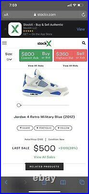 Nike Air Jordan 4 Retro Military Blue Size 10 2012 VN Deadstock Rare Limited Off