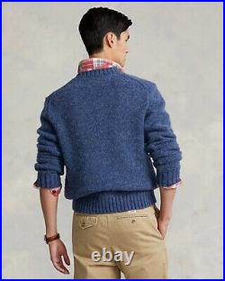 Nwt $398 Polo Ralph Lauren Men's L The Sitting Bear Denim Blue USA Flag Sweater