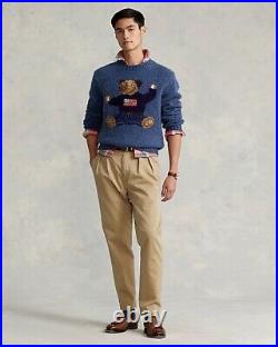 Nwt $398 Polo Ralph Lauren Mens XL The Sitting Bear Denim Blue USA Flag Sweater