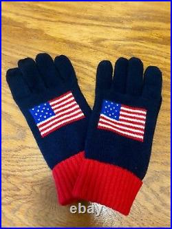 Nwt L/xl Polo Ralph Lauren USA Wool-blend American Flag Navy/red/white Gloves